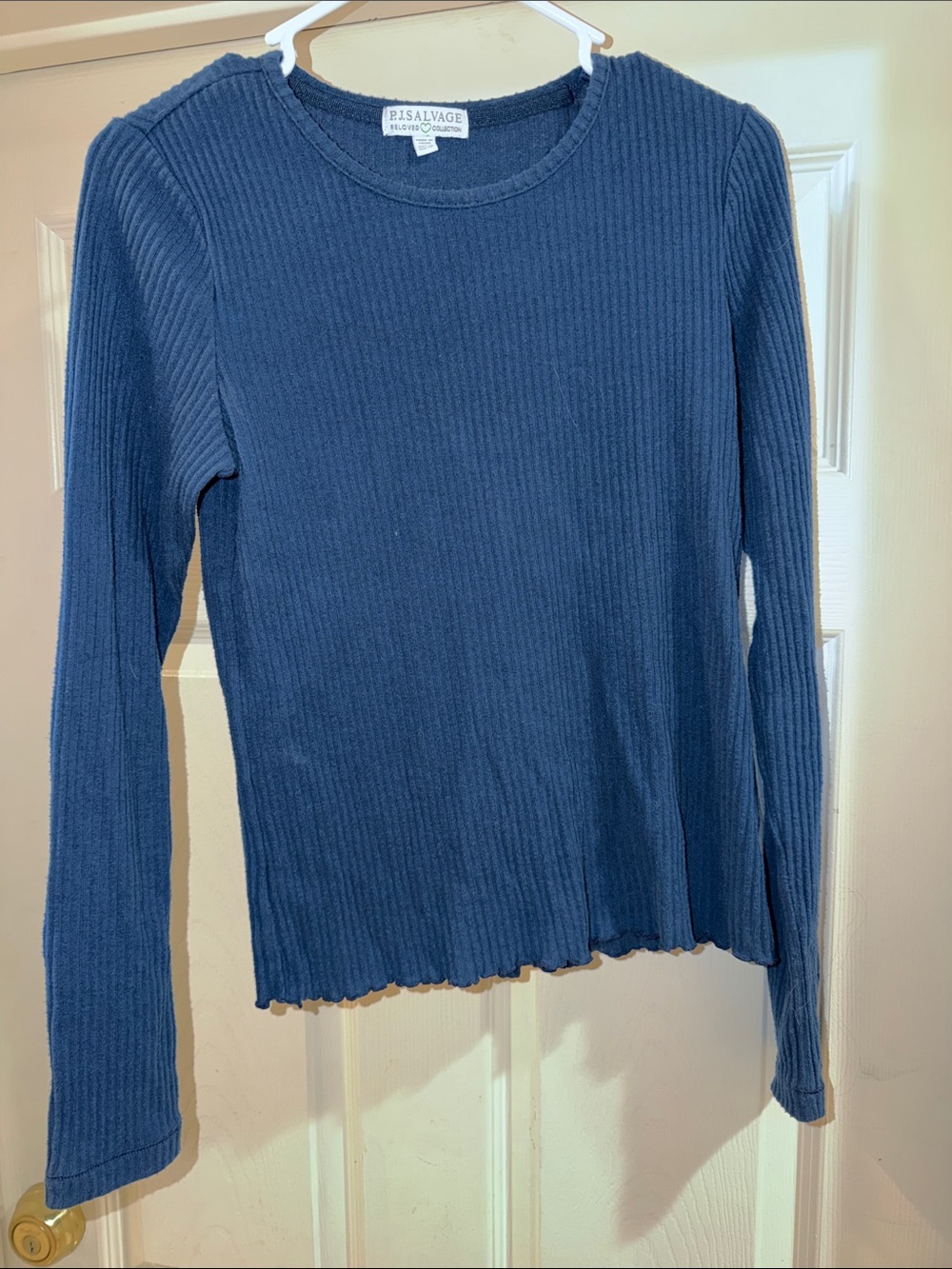 PJ Salvage Ribbed Long-Sleeve Sweater Navy Blue